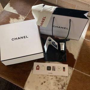 Empty Chanel box and bag with samples
